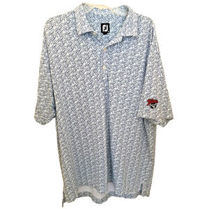 FootJoy Polo Shirt Mens X-Large Blue Print Golf The Bandit Patch Performance